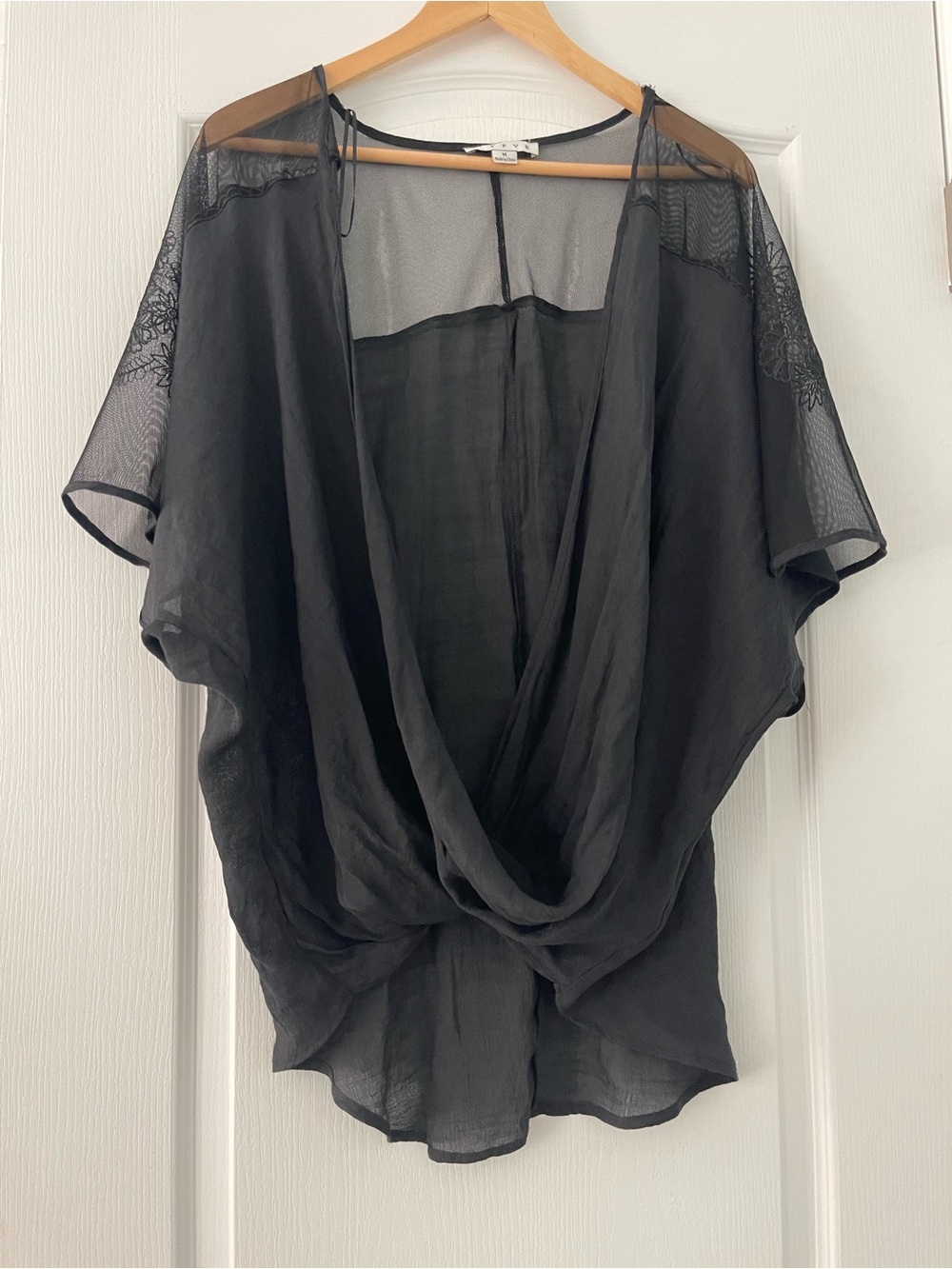 Black Sheer Draped Women's Top size M, NEW